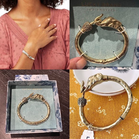 Lucky Brand Gold Tone Elephant Bangle Bracelet - Picture 1 of 7
